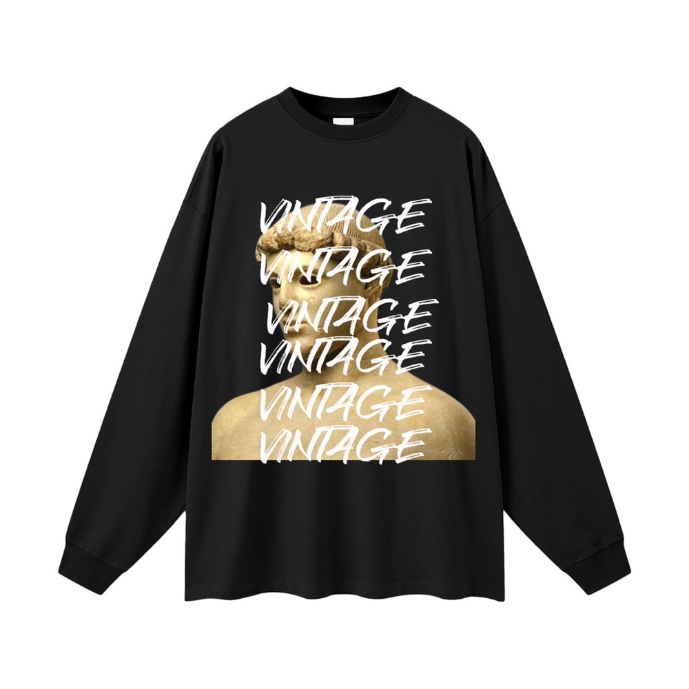 Black Graphic Tee with Vintage Statue Design
